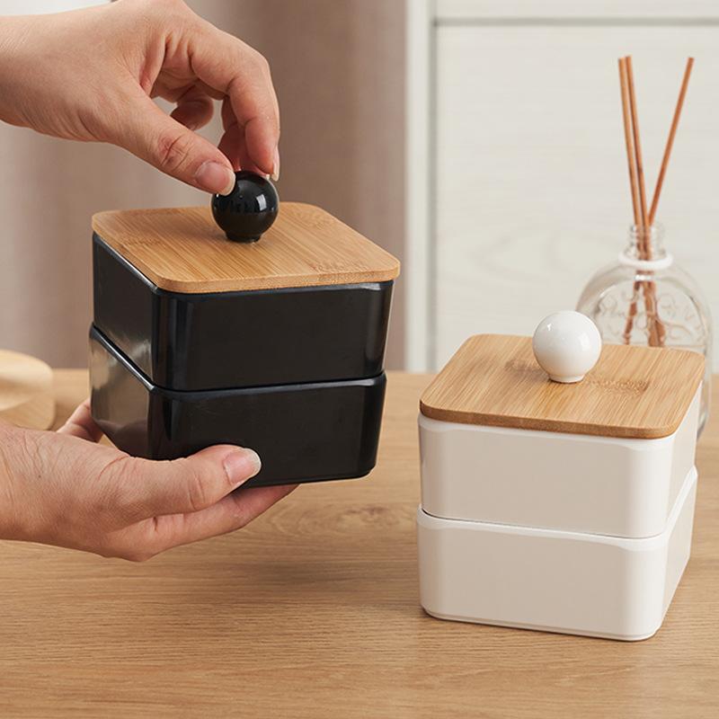 卓上ケース シンプル 防塵 メラミン製 綿棒 化粧綿 ヘアゴム つまようじ コスメ 小物入れ デスク リビ..