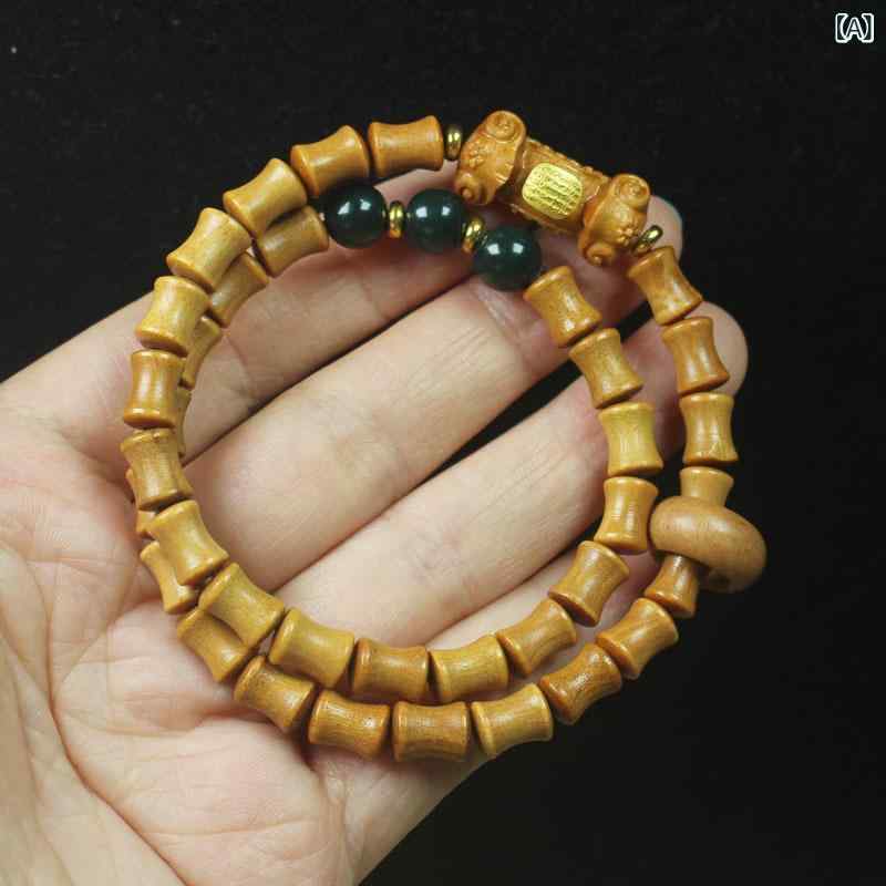 念珠 男女兼用 白檀 サンダルウッド 香木 竹節デザイン 二重巻き ブレスレット 数珠 腕輪 如意 縁起物 吉祥モチーフ エスニック ファッション小物 普段使い ギフト プレゼント お守り