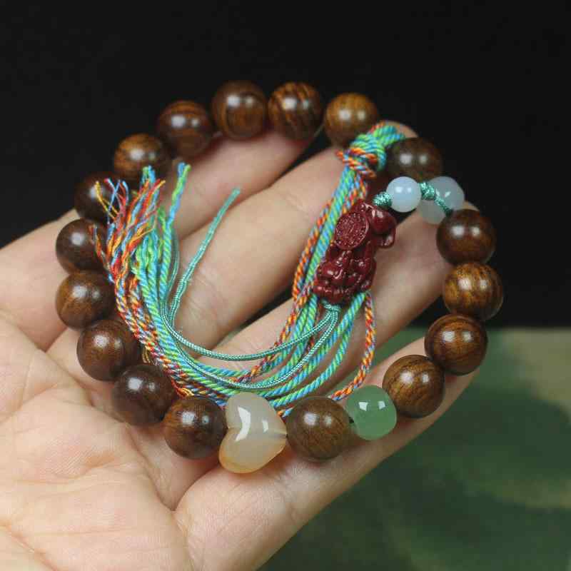 数珠 ブレスレット 男女兼用 ブラックローズウッド 10mm玉 ヒキュウ ハートモチーフ 民族風 エスニック 天然木製 パワーストーン お守..