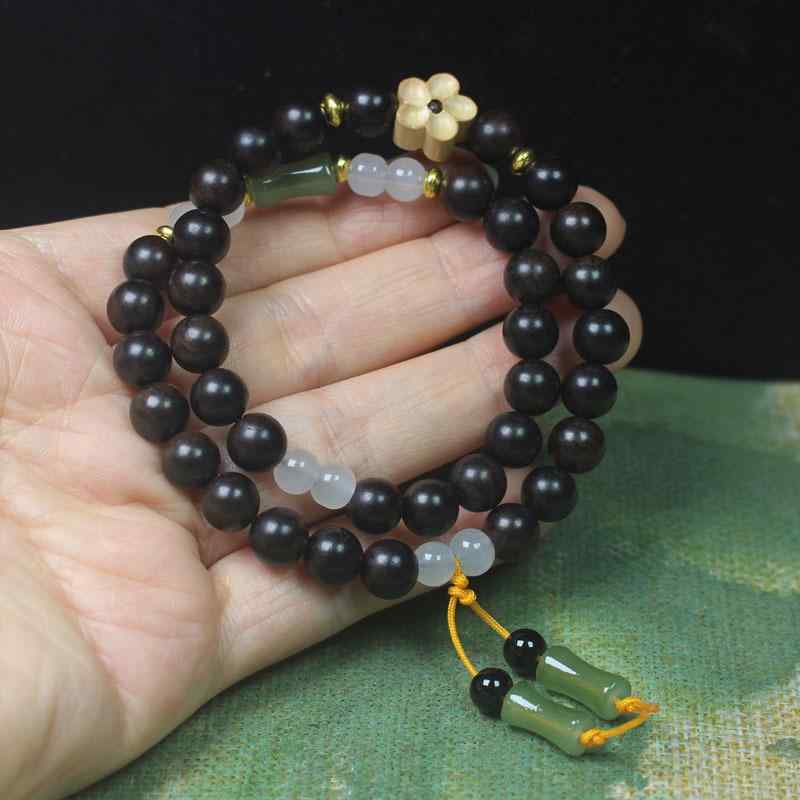 楽天花りぼんブレスレット 男女兼用 黒檀 木製 8mm 二重巻き 数珠 念珠 普段使い カジュアル エスニック シンプル お守り 厄除け 腕輪 装飾品 ギフト プレゼント 高級感