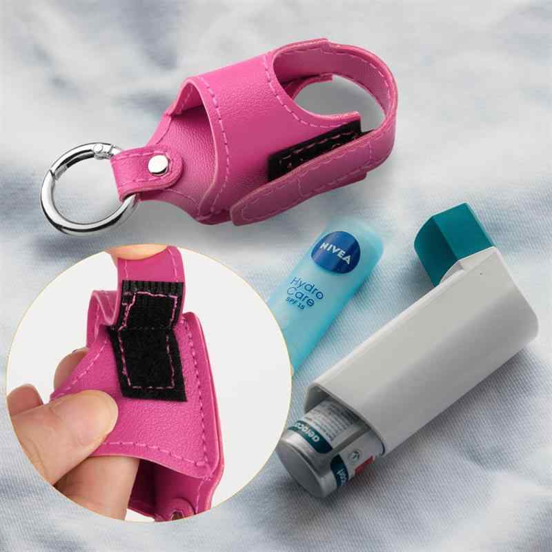 ポーチ シニア向け 携帯用 吸入器ケース PUレザー 吊り下げ フック付き 面ファスナー開閉 旅行 お出か..