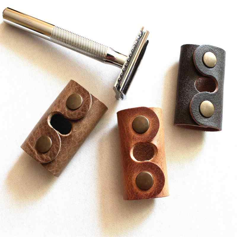 カミソリ ケース 安全カミソリ 両刃 バタフライ式 ヘッド保護カバー PUレザー 合皮 携帯用 トラベル 出張 収納 ホルダー アクセサリー