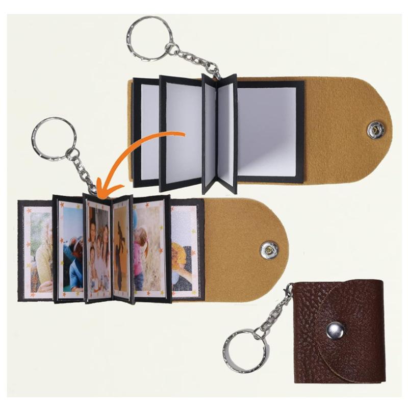 キーホルダー PUレザー ミニ フォトアルバム 写真集 3.33cm写真 貼り付け式 父の日 誕生日 プレゼント ギフト 記念品 メモリアル 贈り物 カップル ...