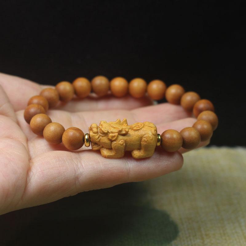 ブレスレット レディース サンダルウッド 彫刻 貔貅 念珠 数珠 和風 民族風 お守り 腕輪 木製 8mm珠 開運 普段使い ファッション