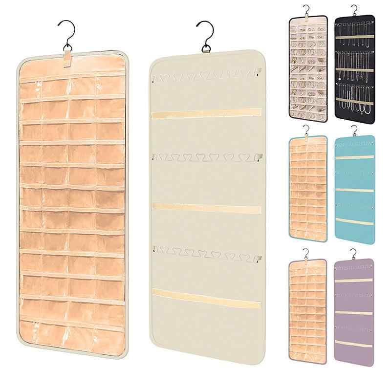 アクセサリー収納 両面 オックスフォード布 吊り下げ ウォールポケット 酸化防止 密閉 ネックレス ピアス 指輪 宝石 コレクション PVCクリアポケット 多機能 大容量 フック付き