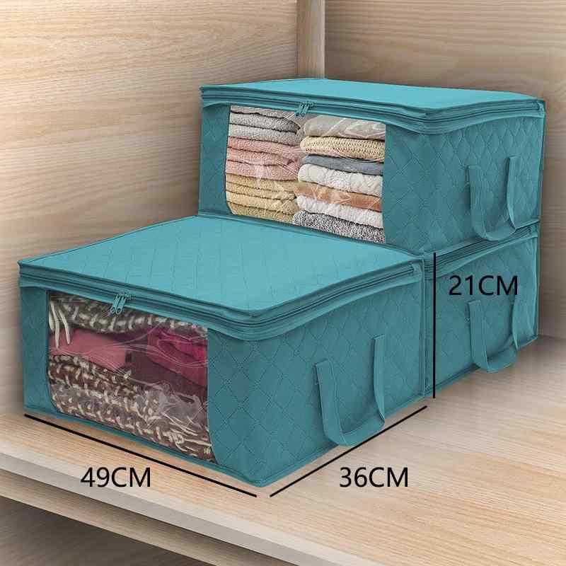 収納袋 大容量 不織布 600D オックスフォード布製 布団 衣類 寝具 洋服 靴 雑貨 洗濯物 整理 引っ越し用 厚手 丈夫 手提げ ファスナー付き 持ち運び便利 押入れ クローゼット収納 エコ 実用的 北欧風 グレー ブルー