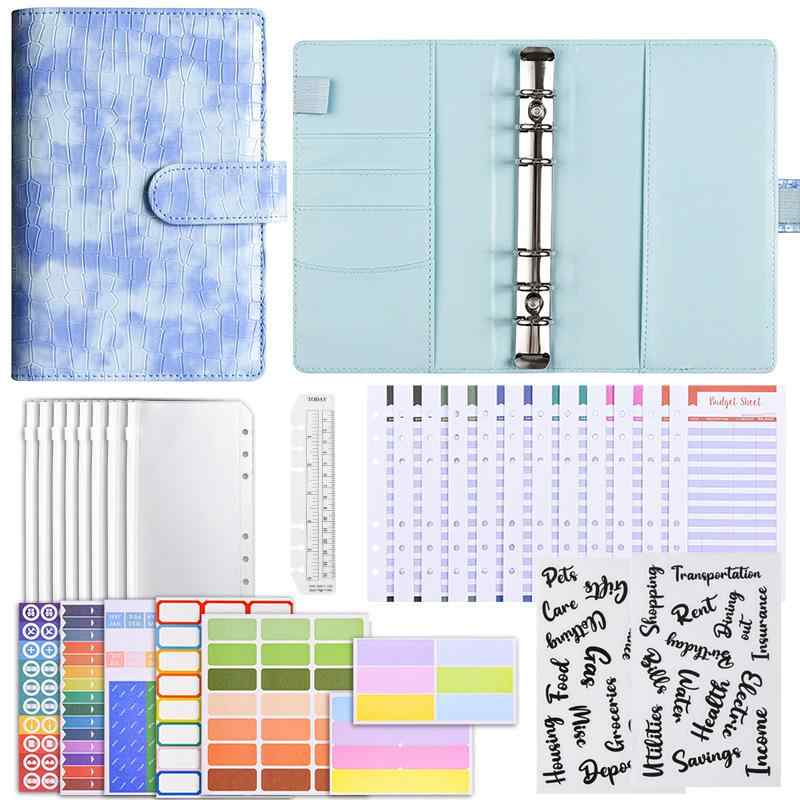 家計簿 A6 マカロンカラー PUレザー ルーズリーフ バインダー ノート おしゃれ かわいい 現金管理 予算計画 キャッシュフロー オフィス 普段使い