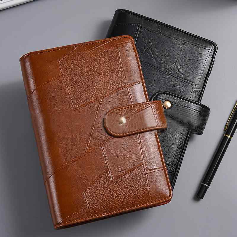 手帳 A6サイズ PUレザー 切り替え マカロンカラー リング式 ノート 予算管理 家計簿 現金管理 記帳 オーガナイザー ボタン留め 収納ポケット付き オフィ...