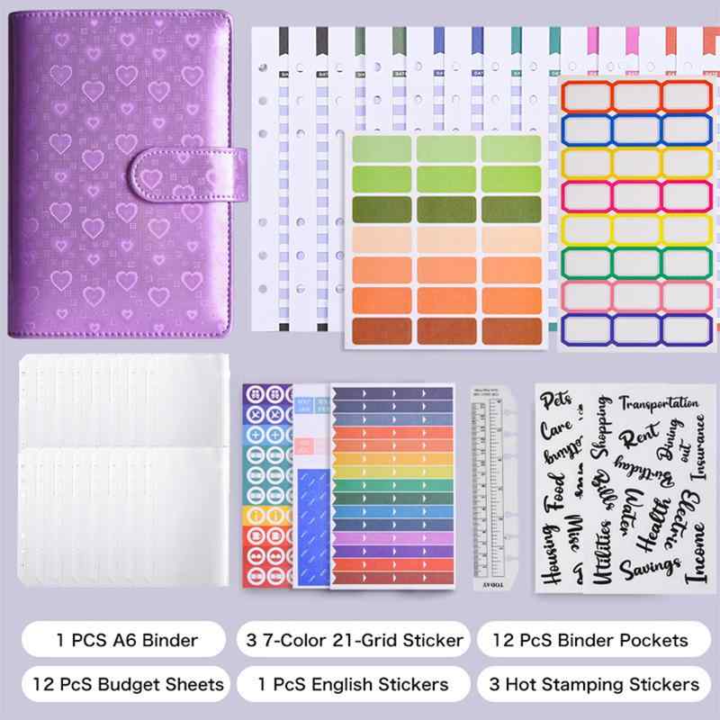 手帳 A6サイズ ホログラム加工 マカロンカラー パステル PUレザー システム手帳 ルーズリーフ ノート かわいい おしゃれ 現金予算 家計簿 財務管理