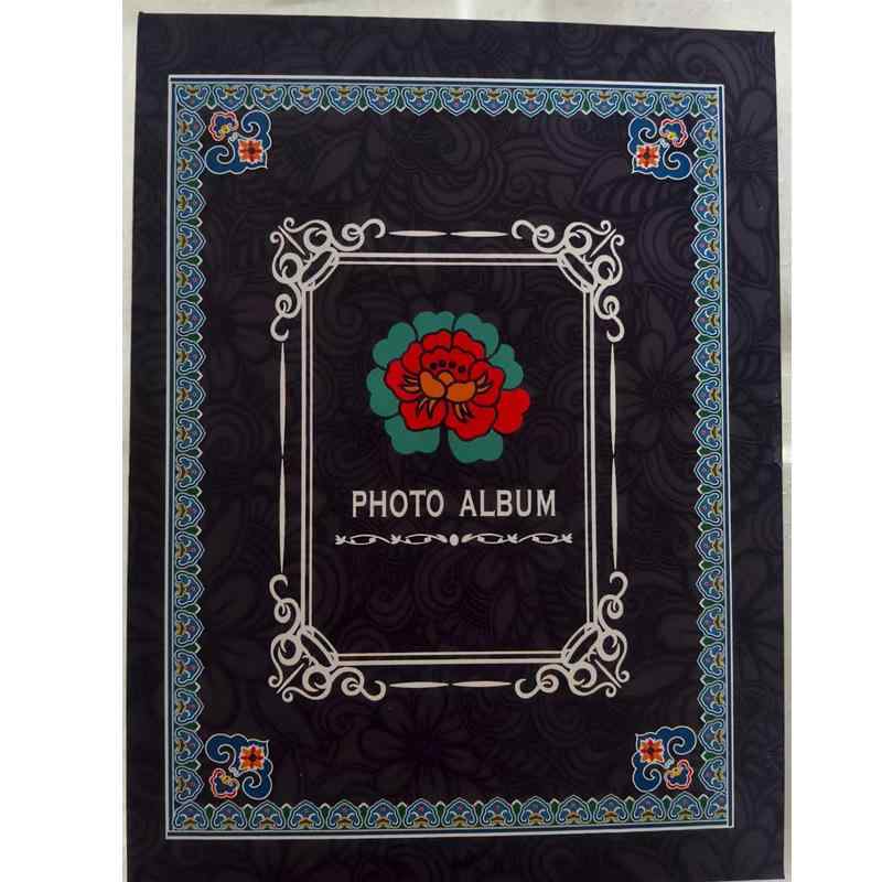 写真アルバム ハードカバー 差し込み式 レトロ調 個性的 花柄プリント イラスト クラフト紙 ブルー コ..