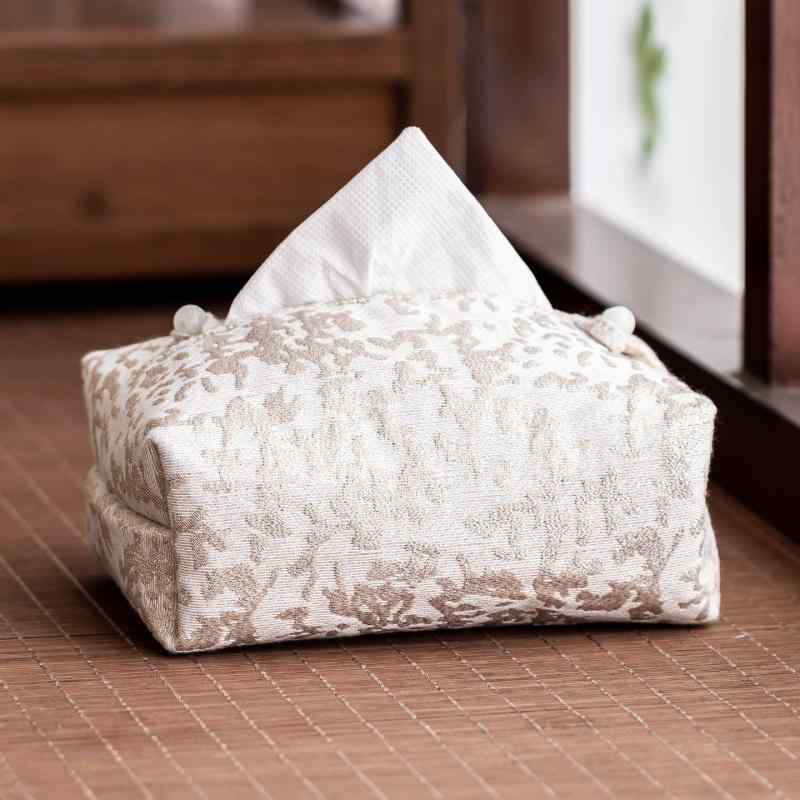 ティッシュケース 錦織り ジャカード織り 高級感 おしゃれ 布製 ファブリック 車載 リビング オフィス ..