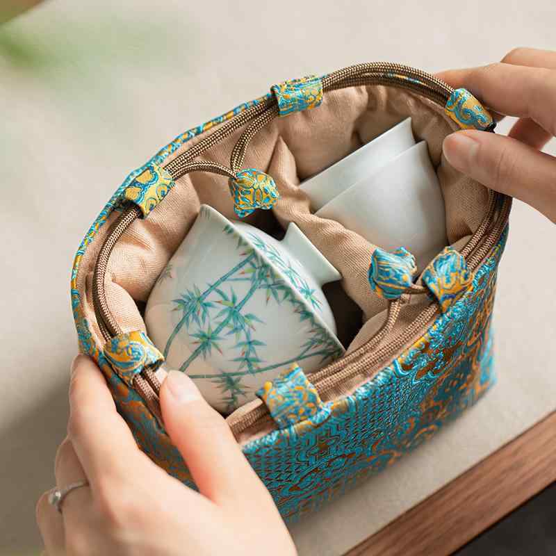 茶器 収納ケース 中国式 レトロ 雲錦 上品 高級感 布製 一急須一湯呑み用 厚手 クッション性 衝撃吸収 ..