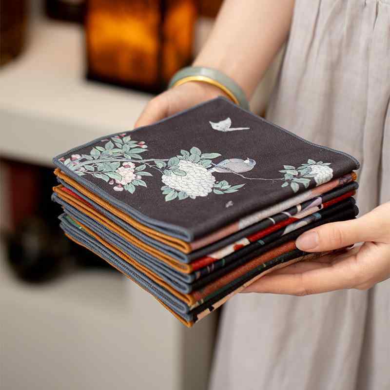 茶巾 中国風 新中式 スエード調 長尺 吸水性 速乾 布製 多機能 茶道小物 ティーマット ランチョンマット 絵柄 家庭用 おしゃれ モダン 高級感 普段使い 来客用