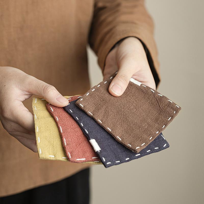 コースター 中華風 禅テイスト ハンドメイド 手刺繍 苧麻布製 クリエイティブデザイン ティーカップ用 耐熱マット レトロ 茶道 ファブリック 茶器アクセサリー