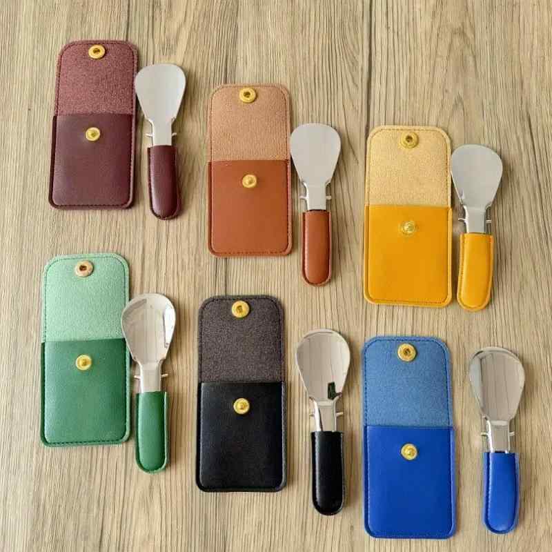 靴べら 妊婦さん用 折りたたみ式 ステンレス製 シューホーン 革製ポーチ付き かがまず使える 携帯用 コンパクト 出張 旅行 普段使い