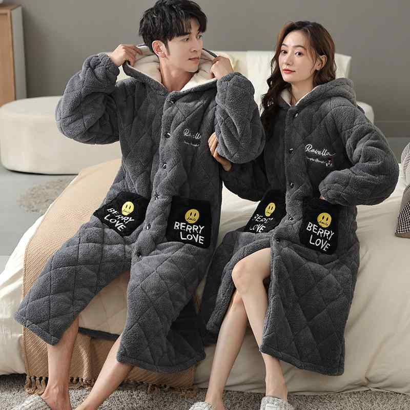 ガウン メンズ レディース 男女兼用 ペア 前開き フード付き 中綿入り キルティング 裏起毛 フリース ..