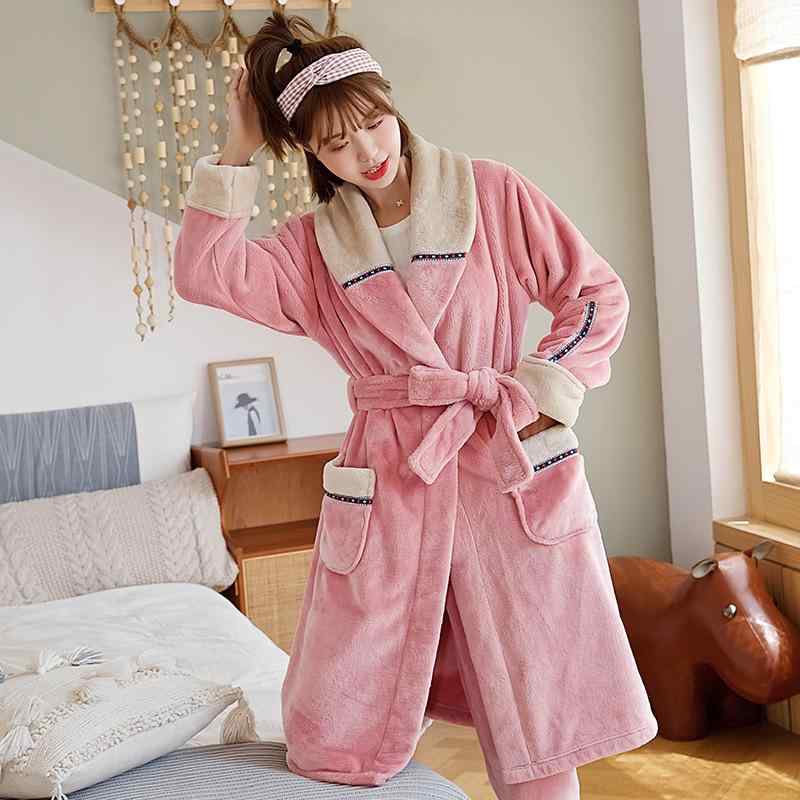 バスローブ レディース フランネル 裏起毛 厚手 あたたかい ガウン ナイトウェア ルームウェア ミドル..