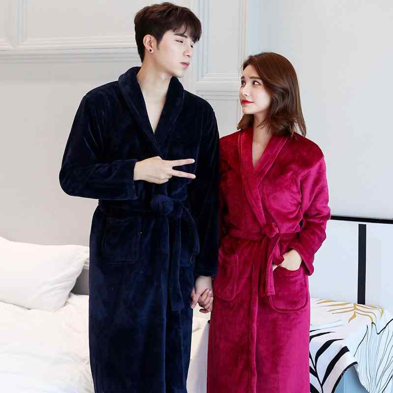 バスローブ メンズ レディース カップル ペア 男女兼用 フランネル ポリエステル 綿 パジャマ ルームウ..