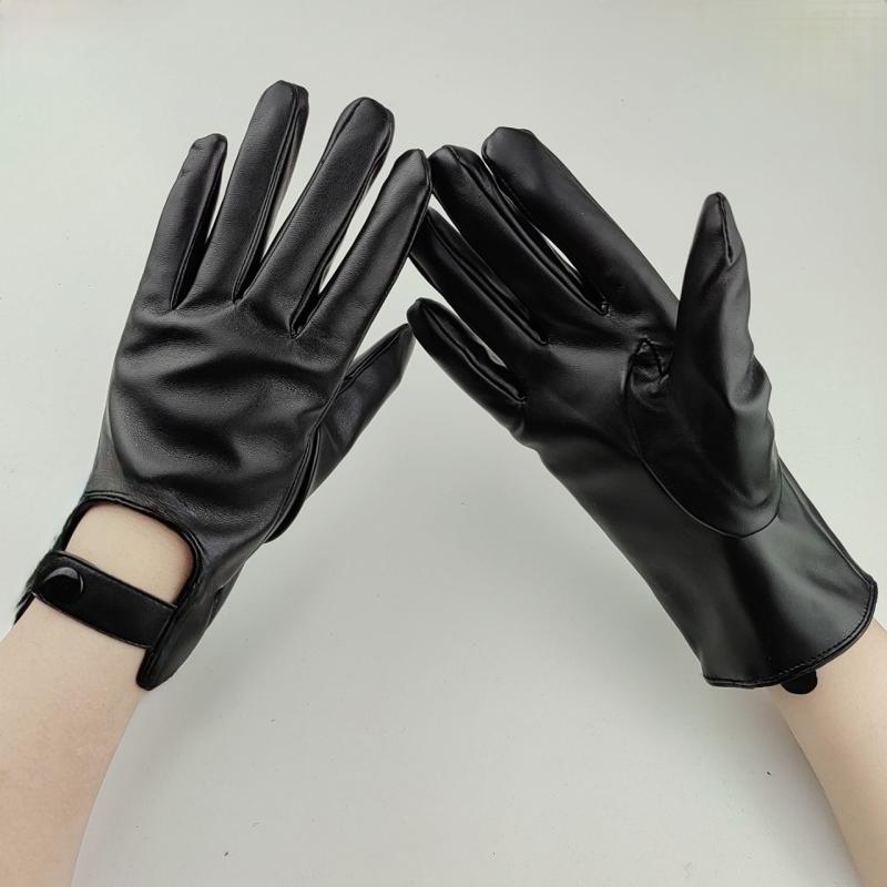 手袋 レディース 女性用 セクシースタイル 撮影用 黒 ブラック 合成皮革 フェイクレザー 裏起毛 厚手 ..