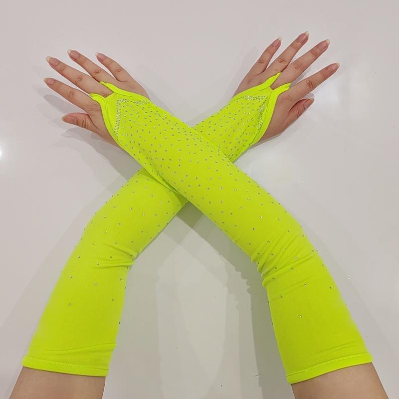 アームカバー レディース フィンガーレス ラインストーン キラキラ 日焼け防止 UVカット 接触冷感 夏 ..