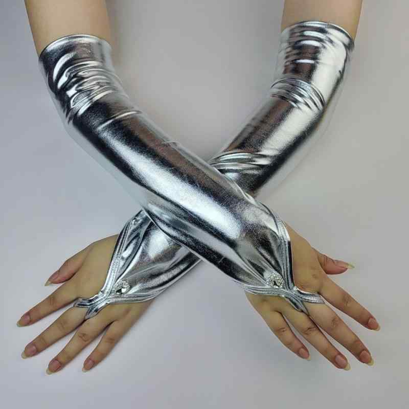手袋 レディース セクシー エナメルレザー 指なし ラインストーン ロンググローブ コスプレ 仮装 舞台..