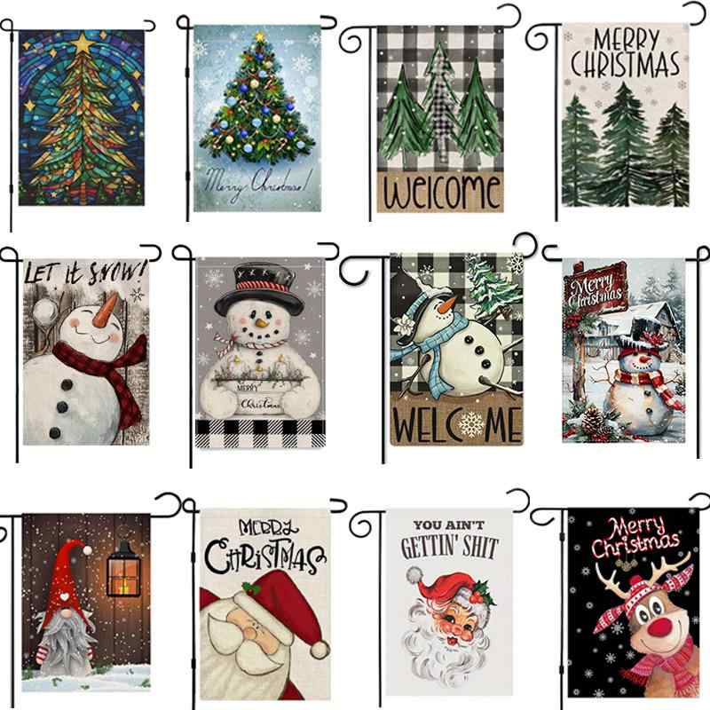 ガーデンフラッグ クリスマス 雪だるま スノーマン クリスマスツリー 冬の鳥 麻 リネン素材 屋外用 庭..