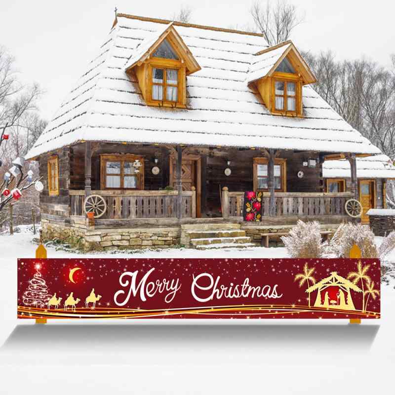 クリスマス飾り キリスト降誕 横断幕 バナー タペストリー 壁掛け 吊り下げ ポリエステル 屋内外兼用 ..