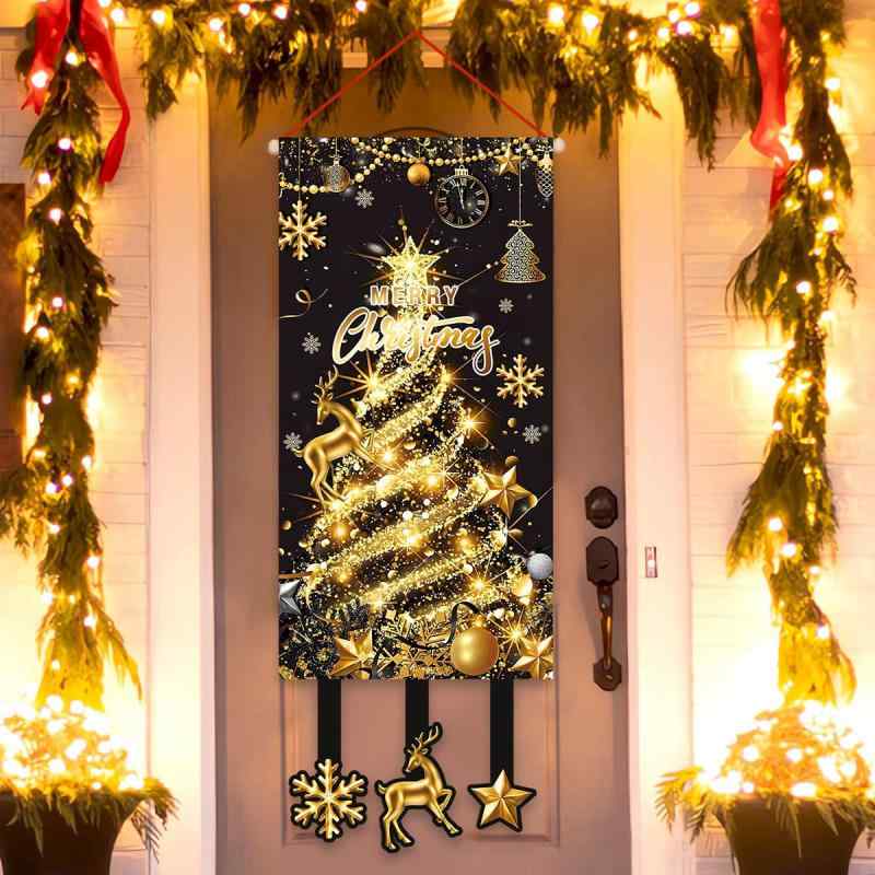 タペストリー ゴールド クリスマスツリーデザイン 背景布 ウォールデコレーション 壁掛け ドア飾り イ..