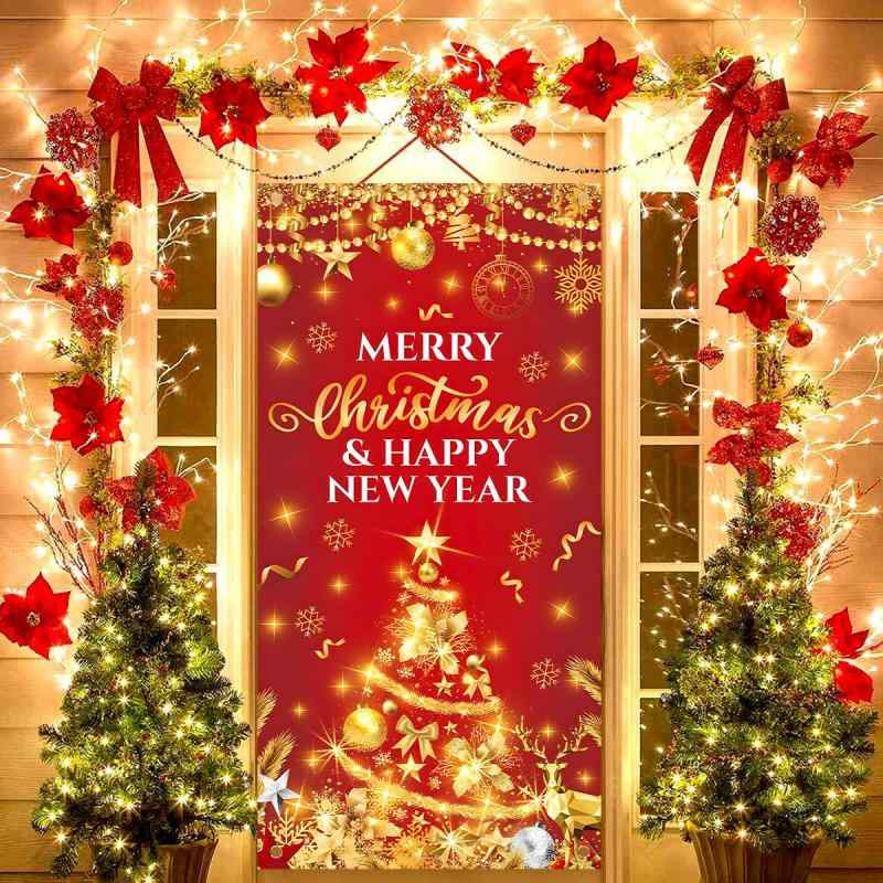 ドアフラッグ クリスマスツリー柄 ポリエステル製 屋外 玄関 庭 ベランダ テラス ガーデンフラッグ 壁..