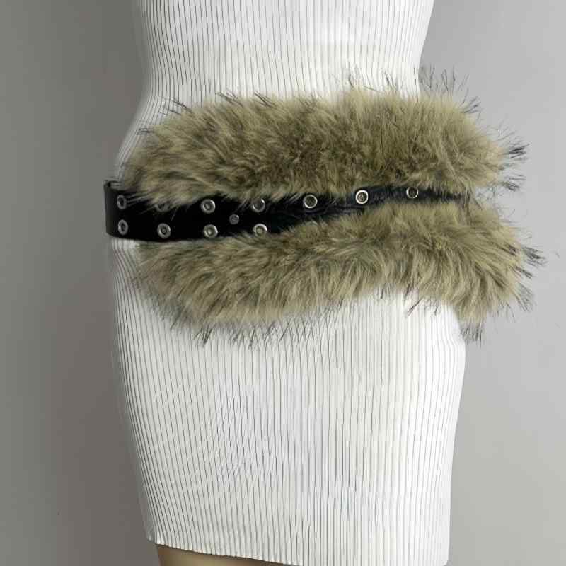 ベルト レディース ラビットファー フェイクファー ウエストベルト 太ベルト 幅広 サッシュベルト ボリューム ヒョウ柄 PUレザー 合金 ファッション小物 カジュアル ピンバックル(4)