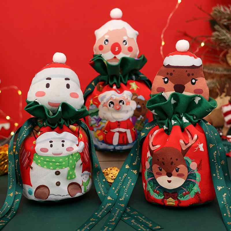 クリスマス ギフトバッグ 子供用 リンゴ キャンディ 麻製 リネン 布製 巾着袋 ぬいぐるみ カートゥーン..
