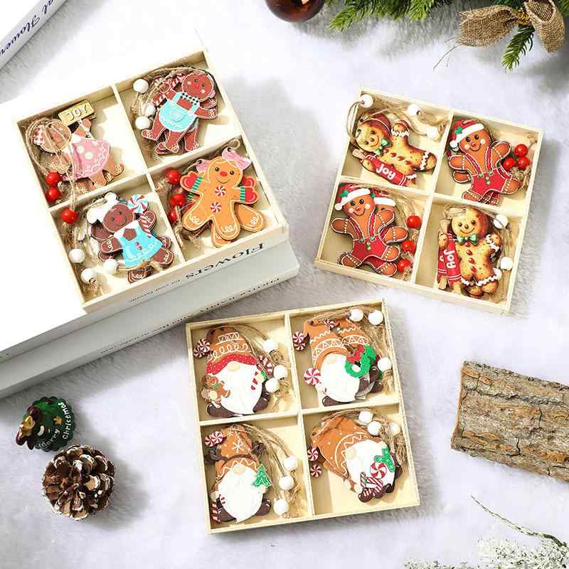 クリスマスツリー飾り かわいい キャラクター ジンジャーブレッドマン 木製 4個セット ボックス オーナ..