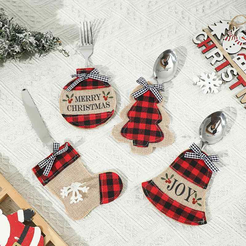 クリスマス飾り カトラリーケース クリスマスツリー クリスマス靴下 ベル柄 刺繍 チェック柄 ファブリ..