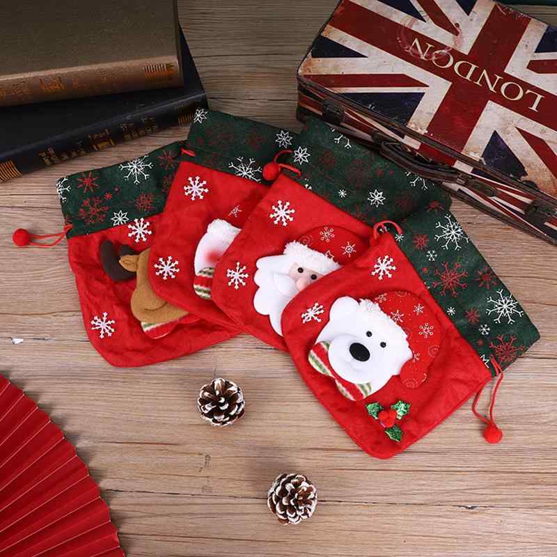 手提げバッグ クリスマス 子供用 フリース生地 布製 ギフト お菓子入れ リンゴ入れ プレゼント かわいい サンタ 雪だるま トナカイ クマ柄 欧米風 装飾 ミニトート