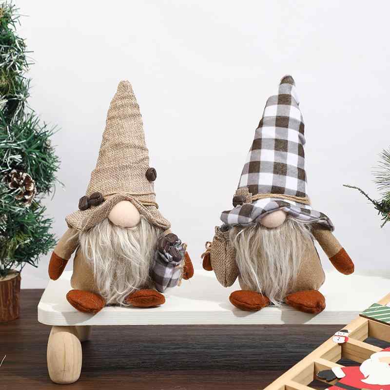 置物 ドワーフ 顔なし人形 コーヒーバッグ 抱っこ ルドルフ 布製 クリスマス インテリア 雑貨 デコレーション 格子柄 麻色 北欧風 カントリー風 モダン