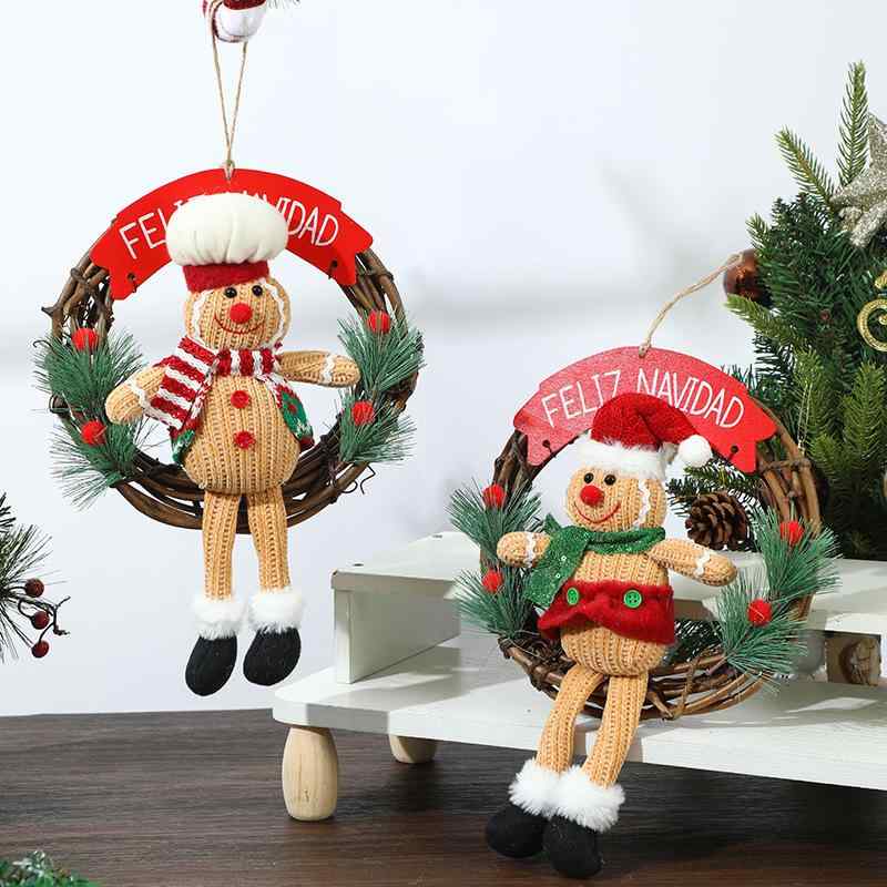 クリスマスリース ジンジャーブレッドマン ドア飾り 玄関飾り 壁掛け 布製 かわいい 店舗装飾 ホテルディスプレイ クリスマスデコレーション オーナメント フィギュア