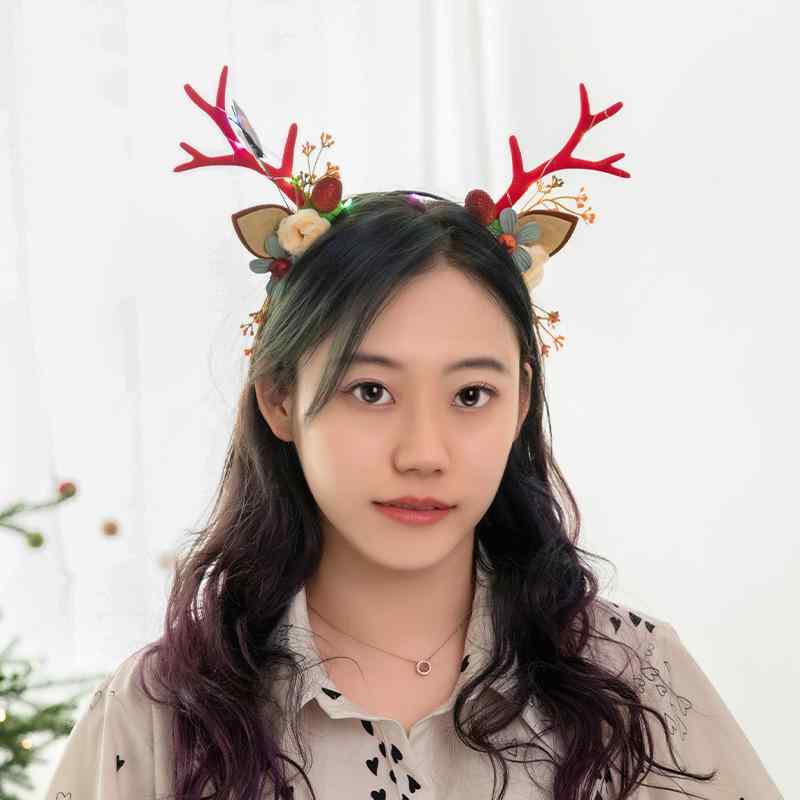 ヘアアクセサリー クリスマス 鹿の角 鹿の耳 カチューシャ 髪飾り ヘアクリップ ハンドメイド 韓国風 ..