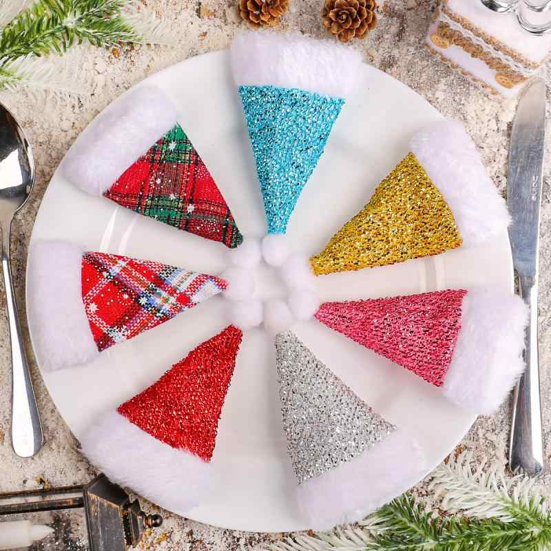 クリスマス飾り カトラリーカバー ミニサンタ帽 スパンコール フォークナイフケース キラキラ 食卓 デ..