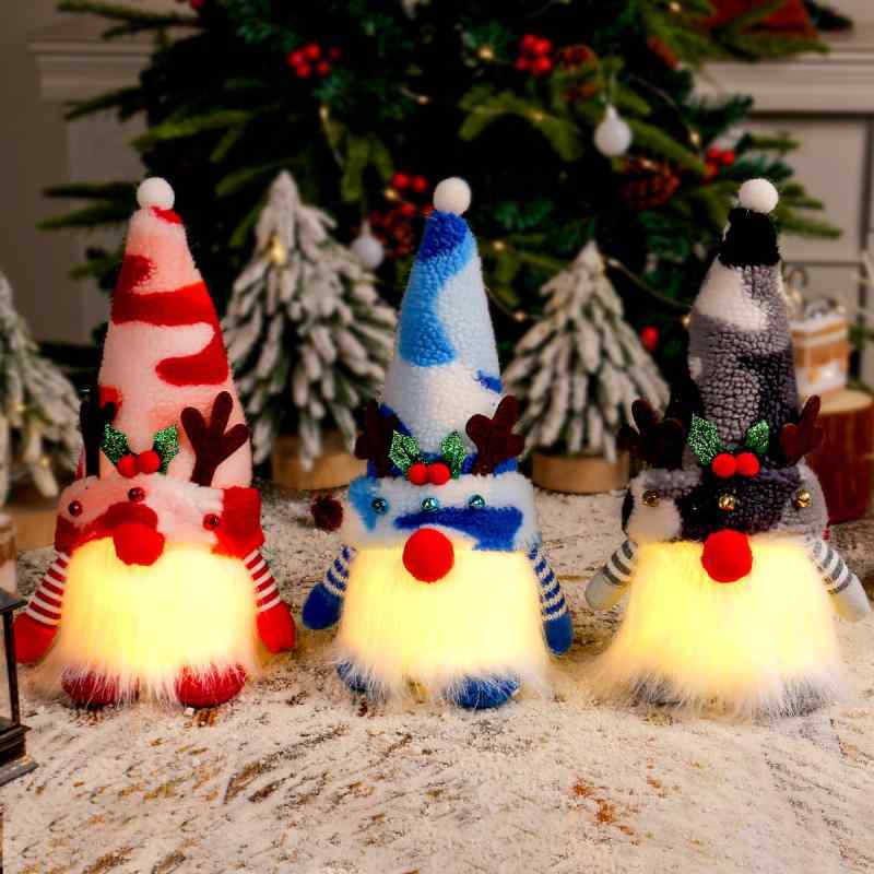 クリスマス ぬいぐるみ 発光 トナカイ角 短足 顔なし 小人 ルドルフ 置物 オブジェ インテリア デコレーション かわいい 北欧風 レッド ブラック ブルー マスコット 飾り付け 冬