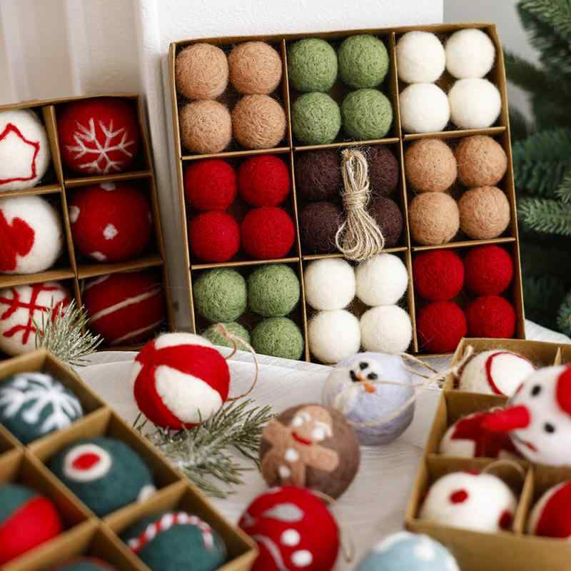 クリスマスオーナメント ボール カラフル ペイント フロッキー加工 ツリー 飾り 吊り下げ パーティー イベント用 セット