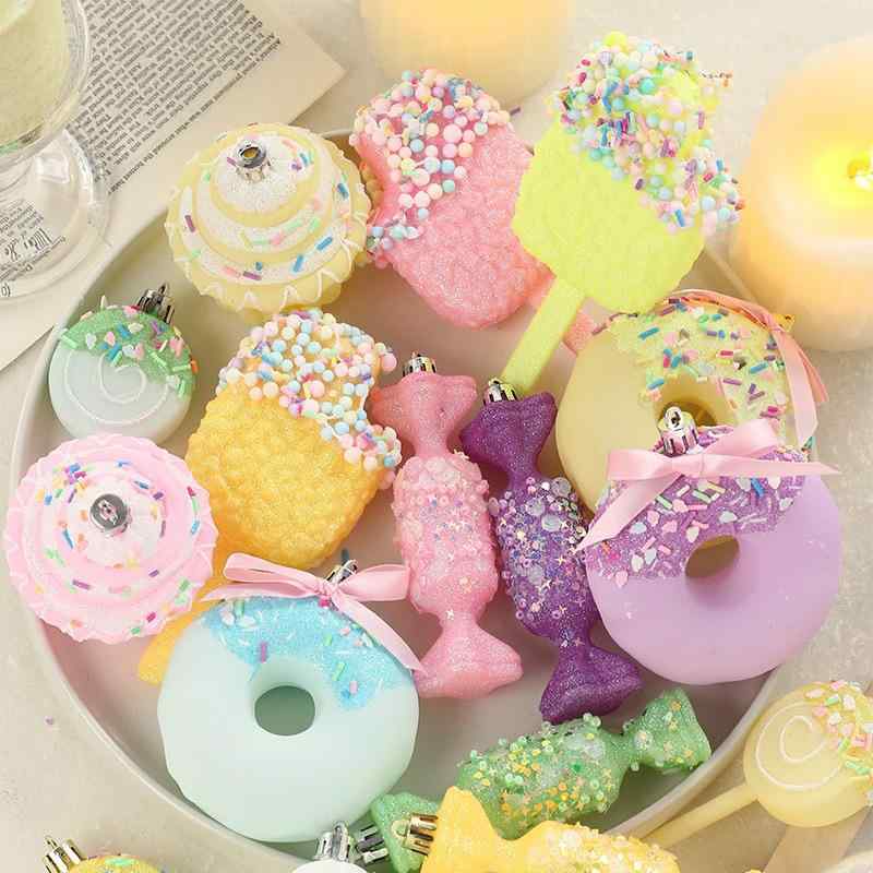 クリスマスオーナメント マカロンカラー キャンディ型 ロリポップ型 ケーキ型 ドーナツ型 アイスキャンディ型 ボール クリスマスツリー 吊り下げ デコレーション PVC製 セット
