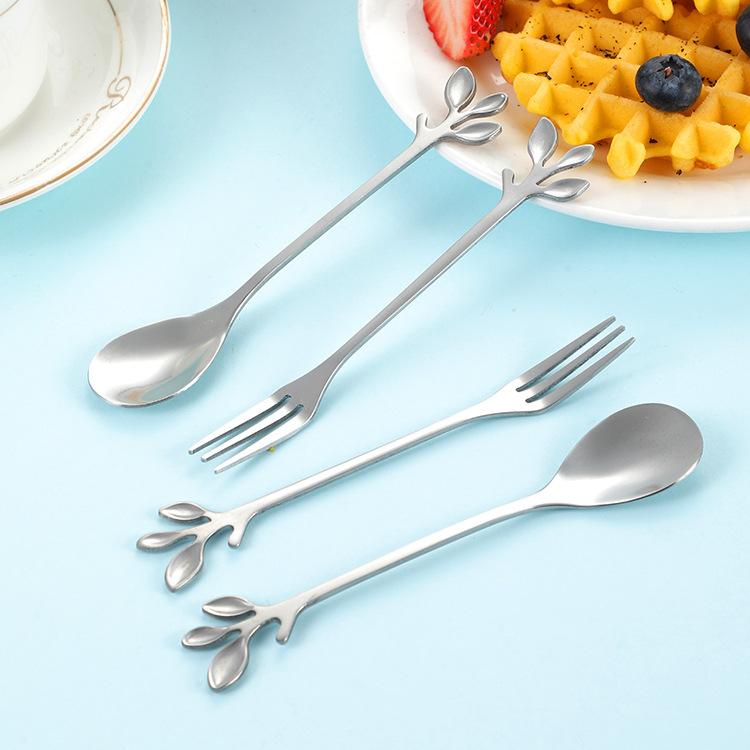 カトラリー ステンレス製 リーフ型 デザート用 ナイフ フォーク スプーン セット おしゃれ 上質 鏡面仕..