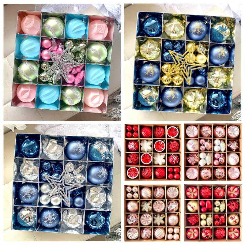 クリスマスオーナメント カラフル ユニーク形状 ボールセット ツリー飾り プラスチック製 アメリカンスタイル 収納ボックス付き レッド ゴールド