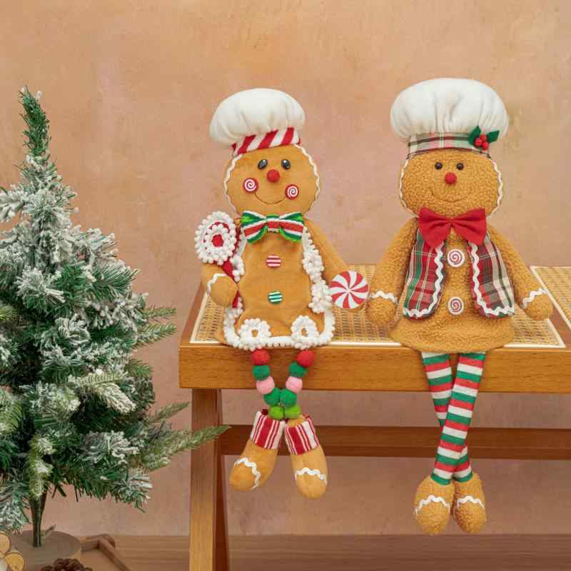 クリスマス飾り かわいい 伸縮式 ジンジャーブレッドマン ぬいぐるみ ドール 布製 カラフル 多色 置物 ..