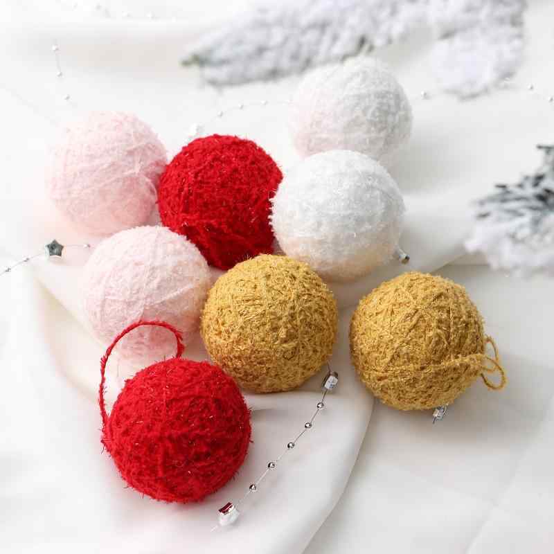 クリスマスツリー オーナメント ラメ入り毛糸玉 5cm 手作り 光沢糸 吊り下げ飾り モダン シンプル ホワ..