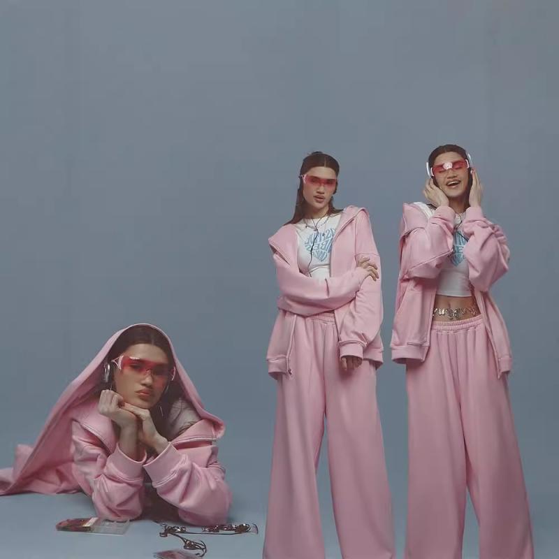 カジュアルセットアップ レディース 女性用 フード付き 長袖 パーカーカーディガン ロングパンツ 上下セット ストリート カジュアル マカロンカラー 無地 ポリエステル 夏 普段使い