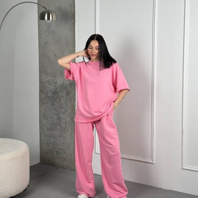 セットアップ レディース マカロンカラー 無地 クルーネック 半袖トップス ロングパンツ 切り替え カジュアル ストリート系 ポリエステル 普段使い 秋冬