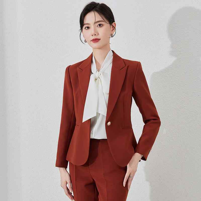 セットアップ レディース レンガ色 秋冬 ビジネス オフィス フォーマル 通勤 テーラードジャケット ス..
