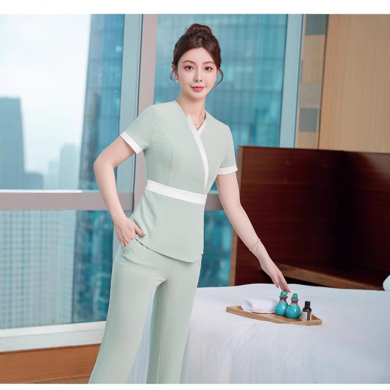 制服 レディース 女性用 美容師 エステティシャン セラピスト ワークウェア 上下セット 春夏 上品 エレ..
