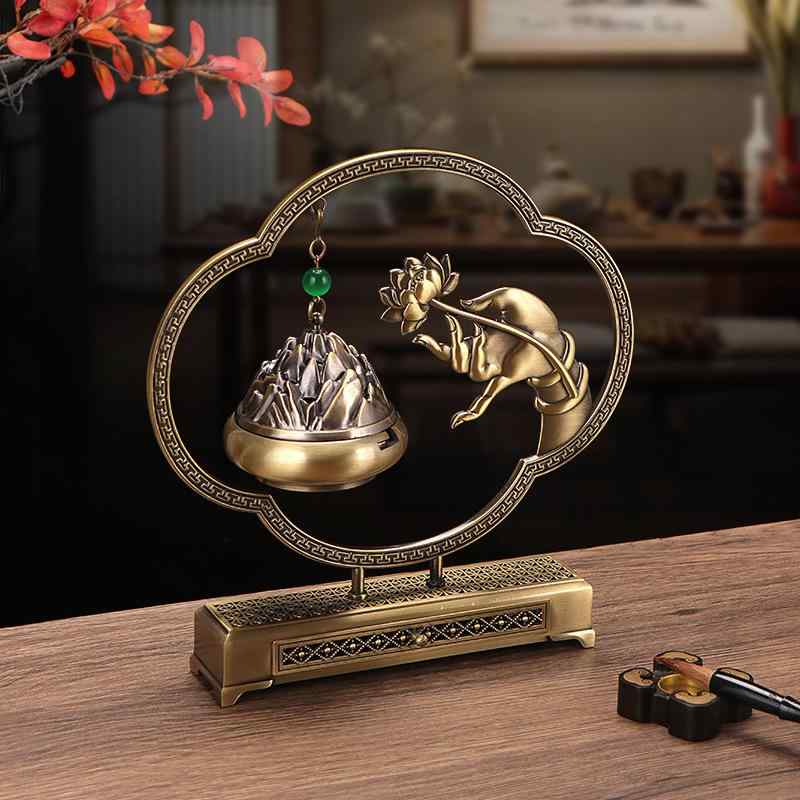 置物 新中式スタイル 国潮 禅意 仏手 吊り下げ 香炉 お香立て 瑞祥 翠微 引き出し式 卓上 玄関 インテリア オブジェ 飾り 金属製(3)
